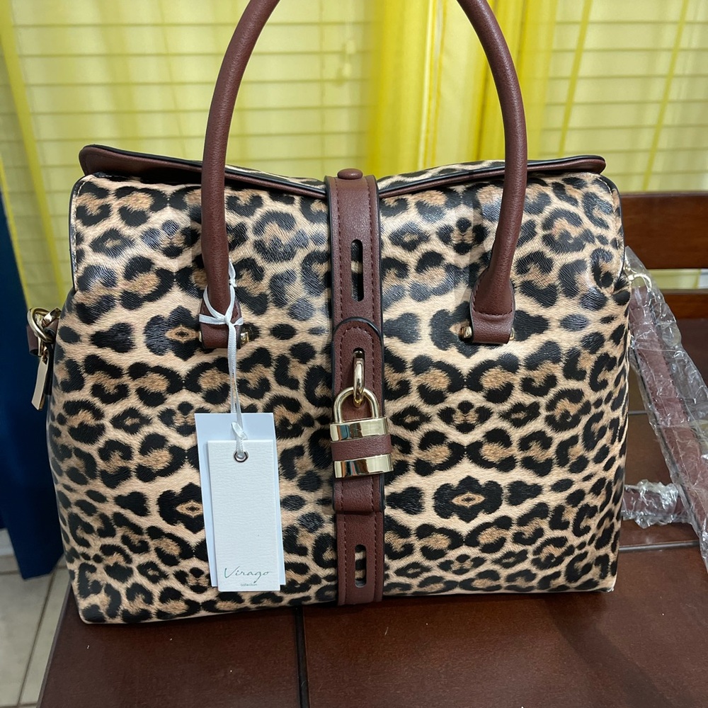 Virago Collection Leopard Print Satchel with Brown Accents